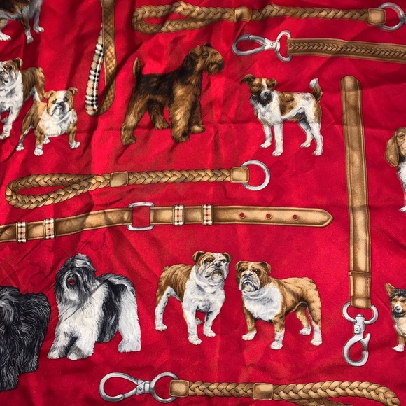 Vintage RARE  Burberry’s red silk scarf with dog & leash design - Picture 3 of 6